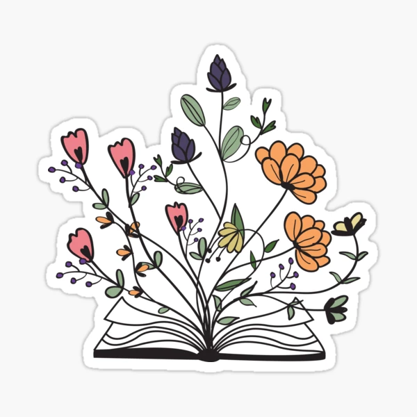 Flowers Growing From Book Sticker for Sale by designsbydiana7