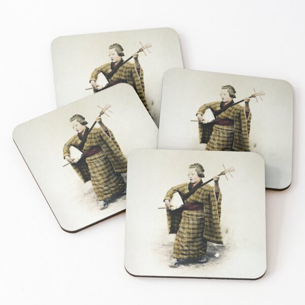 Item preview, Japanese Street Musician - Felice Beato - Circa 1877 Photochrom designed and sold by warishellstore.