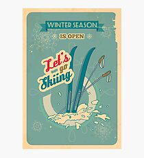 Let's go Skiing retro poster Photographic Print