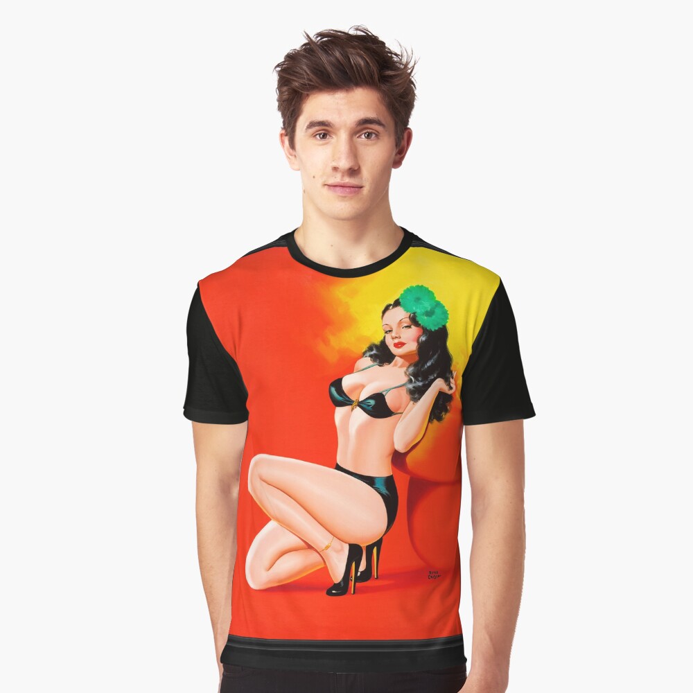 Too Hot To Touch by Peter Driben Pin-Up Girl Vintage Artwork Graphic T-Shirt
