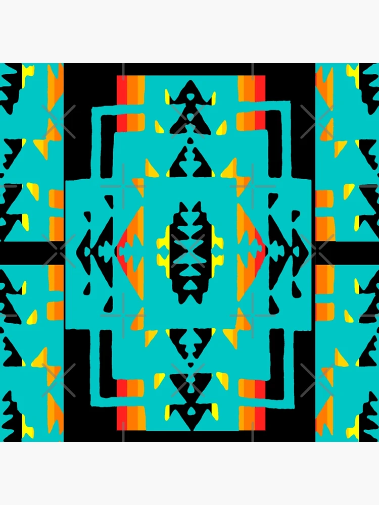 Native American Turquoise Fire Color Geometric Design 
