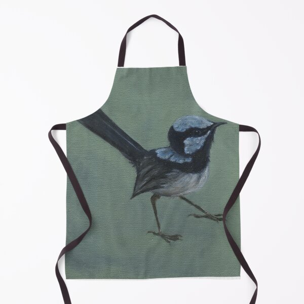Item preview, Wren art, oil painting of a Superb blue fairy wren on green background designed and sold by RachaelCurryArt.
