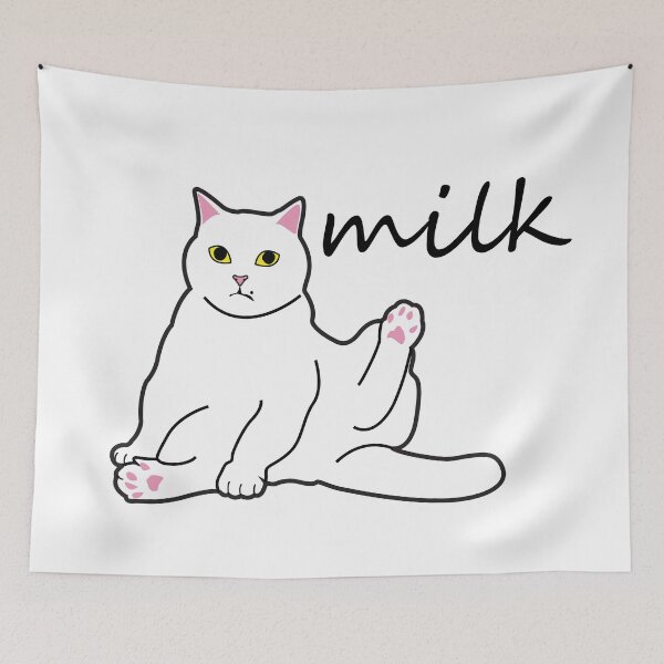 Item preview, white cat design. hi milk. designed and sold by dadamda.