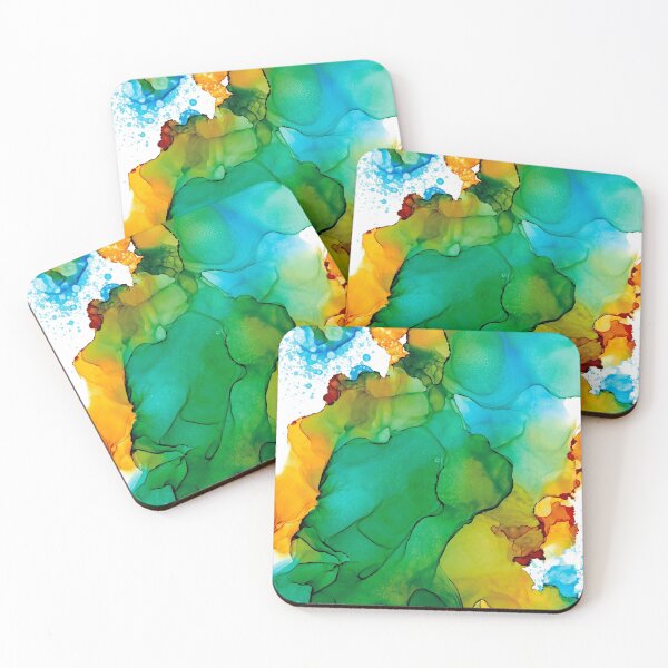 Item preview, Blue Green Yellow Abstract 4121 Modern Alcohol Ink Painting by Herzart designed and sold by herzart.