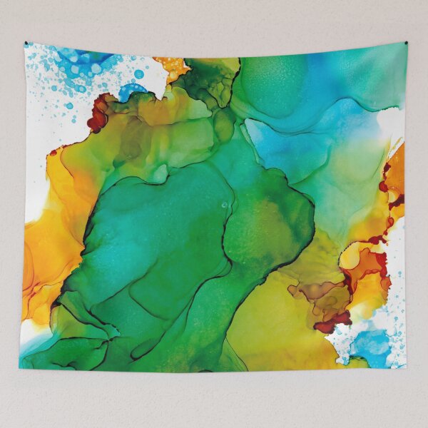 Item preview, Blue Green Yellow Abstract 4121 Modern Alcohol Ink Painting by Herzart designed and sold by herzart.