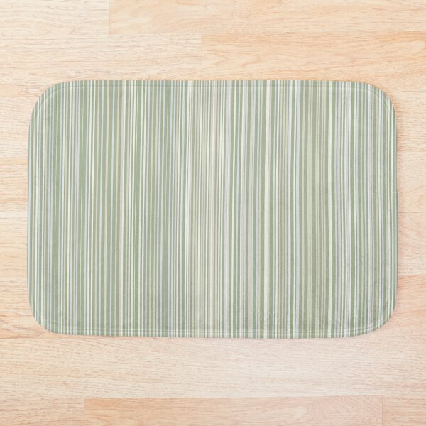 Fine Striped Pattern Vertical in Sage Green, Gray, Beige, and Cream Bath Mat  by Kierkegaard Design Studio