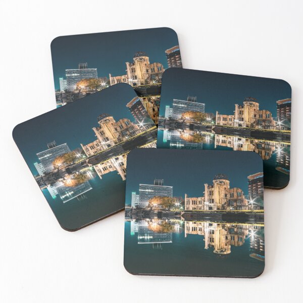 Item preview, Hiroshima A-bomb dome at night. Water reflection fine art print designed and sold by Zs Photo.