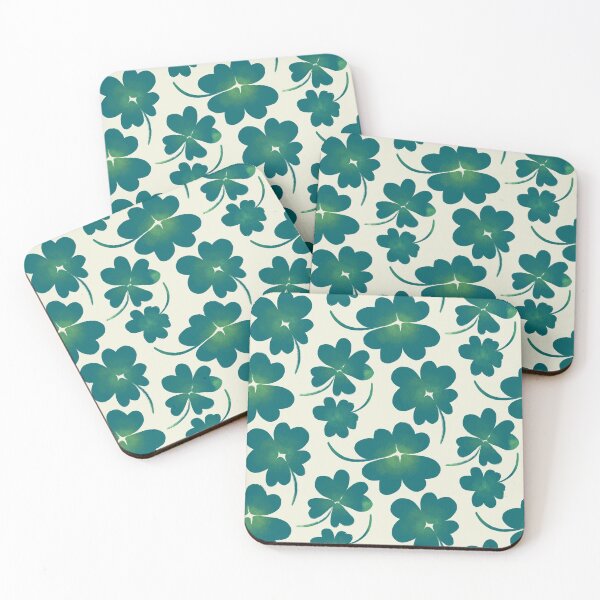 Item preview, Green Clover Four Leaf Gorgeous Hand-drawn Seamless Pattern on Beige Background designed and sold by AnmeiStudio.