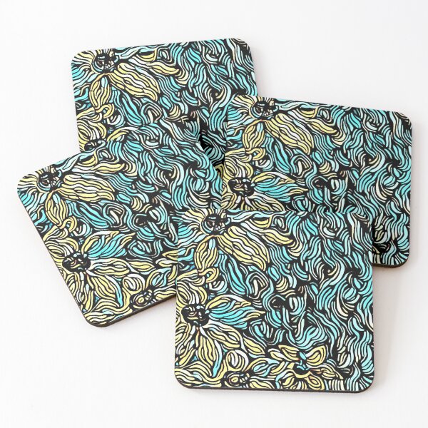 Item preview, Wavy Yellow Flowers on Turquoise designed and sold by EloiseArt.