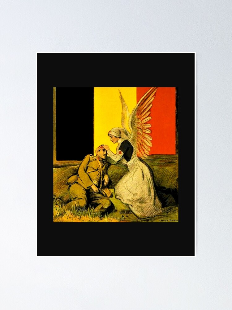 Infirmière Soins infirmiers Affiche de la Première Guerre mondiale 1915  Ailes d'ange Belgique Poster