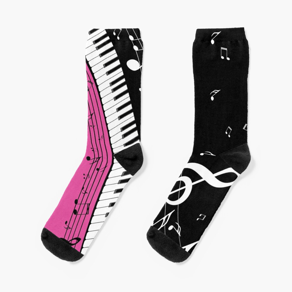 Piano keyboard with Abstract Keys Wave with musical Notes | Socks