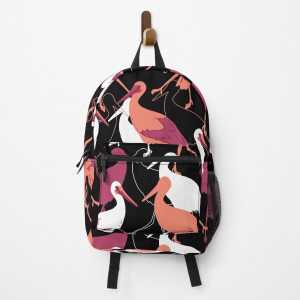 Item preview, Red and White Stork Birds Black Background Color Seamless Pattern designed and sold by FlinArt.