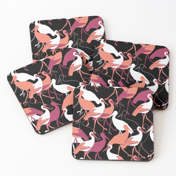 Item preview, Red and White Stork Birds Black Background Color Seamless Pattern designed and sold by FlinArt.