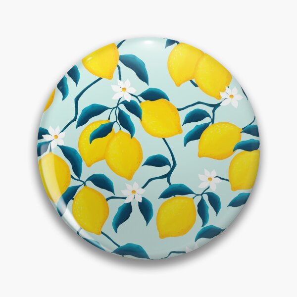 Artikelvorschau, Nahtloses Muster mit Zitronen und Blumen auf einem blauen Hintergrund. Zitronenmuster für Stoff, Papier, Kleidung entworfen und verkauft von IriSev.