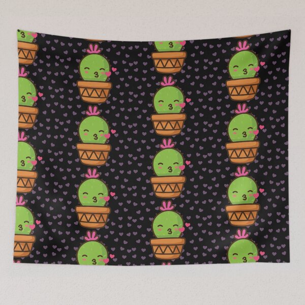 Item preview, kissing cute cactus black and pink hearts background designed and sold by SnowCristal2021.