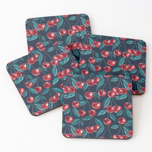 Item preview, Red cherries on dark blue designed and sold by Katerina Mitkova Kirilova.