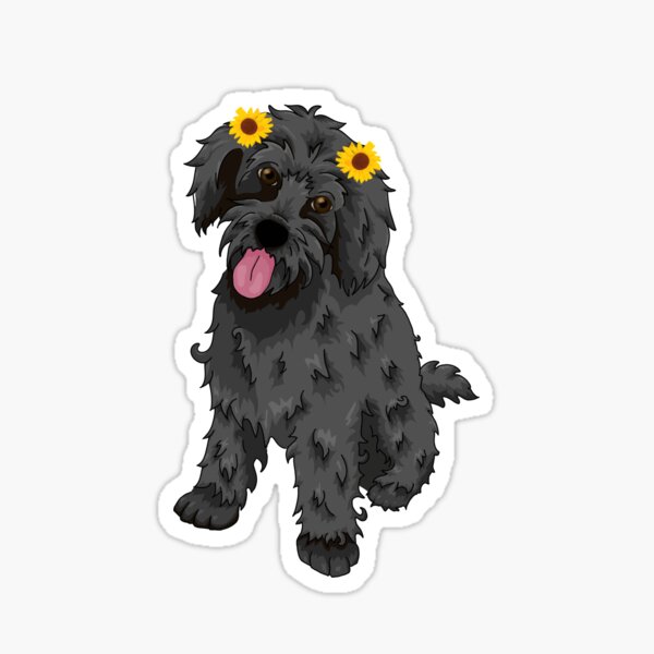 Item preview, Black Poodlemix With Sunflowers Bows designed and sold by PrettyPetDesign.