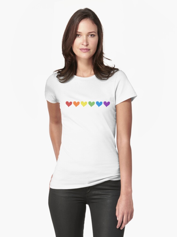 Thumbnail 1 of 3, Fitted T-Shirt, Pride Rainbow Hearts designed and sold by digitalbulldog.