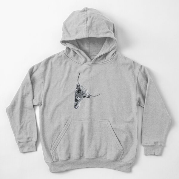 Portrait Of A Peeking Highland Cow Kids Pullover Hoodie