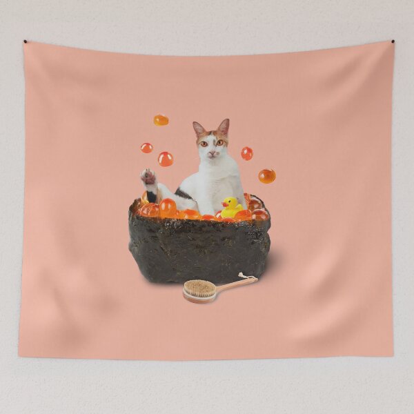 Item preview, Cat Bathing in Luxurious Salmon Caviar | Sushi Cat designed and sold by leBoosh-Designs.
