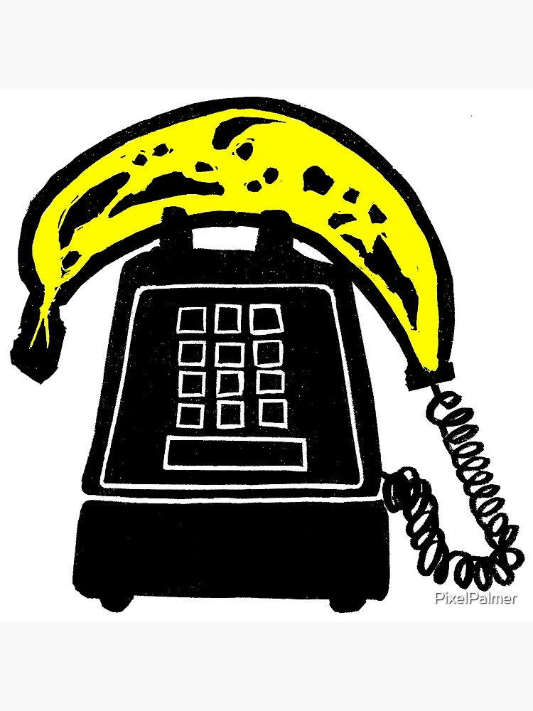 "Banana Phone Push Button original linocut design and print with