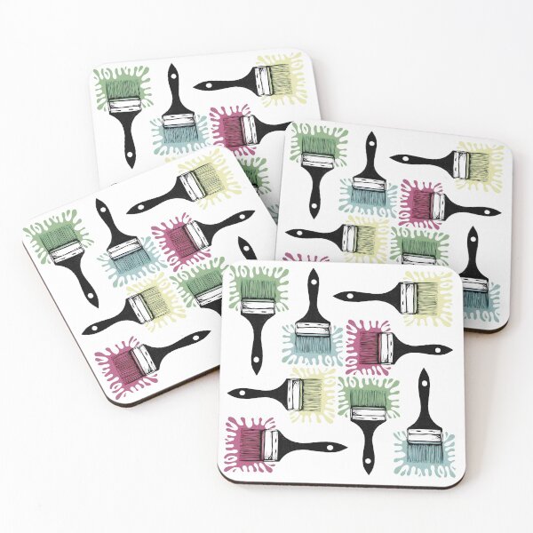 Item preview, Brush Splat Quartet - Muted - original linocut design and print designed and sold by PixelPalmer.