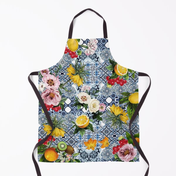Item preview, Sicilian summer romantic tiles flowers and lemon fruits pattern cottagecore designed and sold by PG Illustration.