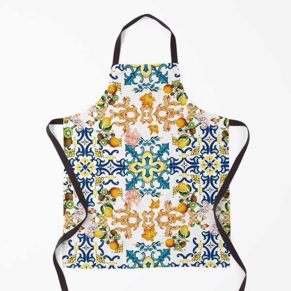Item preview, Sicilian vintage blue tiles pattern with lemon and kiwi designed and sold by PG Illustration.