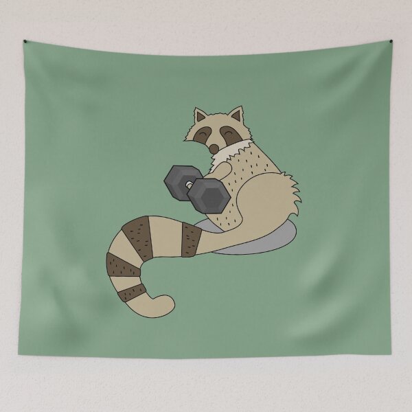 Item preview, racoon with dumbbell doing biceps curls designed and sold by TrueType.