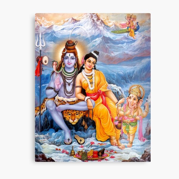 Shiva, Parvati and Ganesh Metal Print
