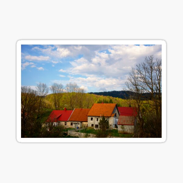 Cottages in the continental Croatian landscape. Sticker