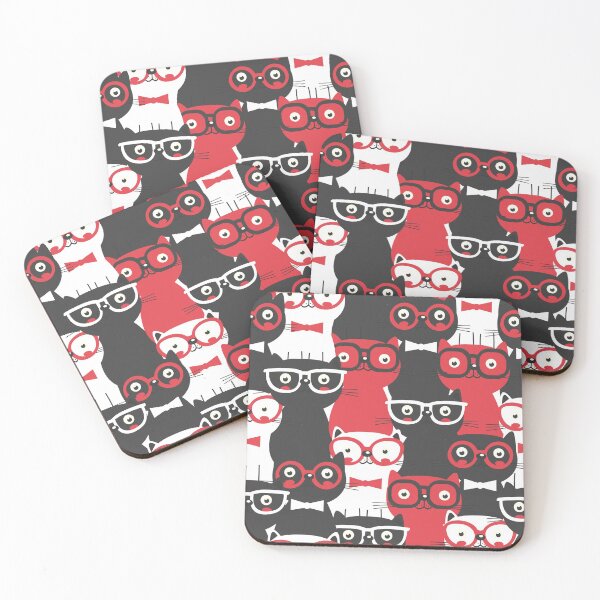 Item preview, Cats with Glasses [Red and Black, Seamless Pattern] designed and sold by Kids-Playground.