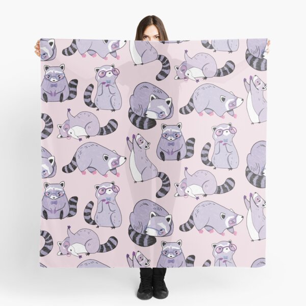 Aperçu de l'œuvre Ratons laveurs ringards - motif animal mignon de dessin animé violet et rose créée et vendue par TheRainbowRoom.