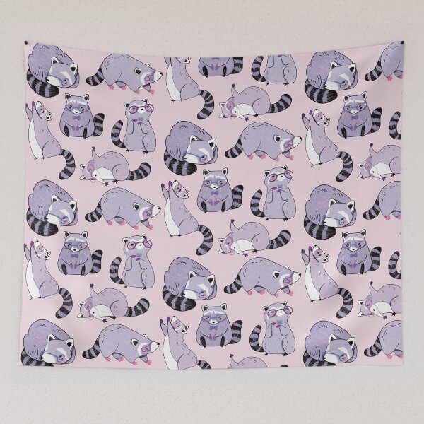 Item preview, Nerdy Raccoons - Cute Purple and Pink Cartoon Animal Pattern designed and sold by TheRainbowRoom.