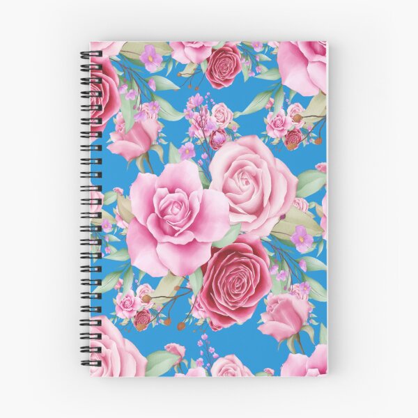 Aperçu de l'œuvre Motif floral aquarelle. Beau motif de fleur rose rouge et rose sur fond bleu. créée et vendue par docferds.