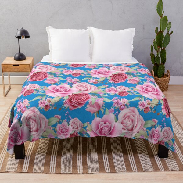Item preview, Watercolor Floral pattern. Beautiful red and pink rose flower pattern in blue background. designed and sold by docferds.