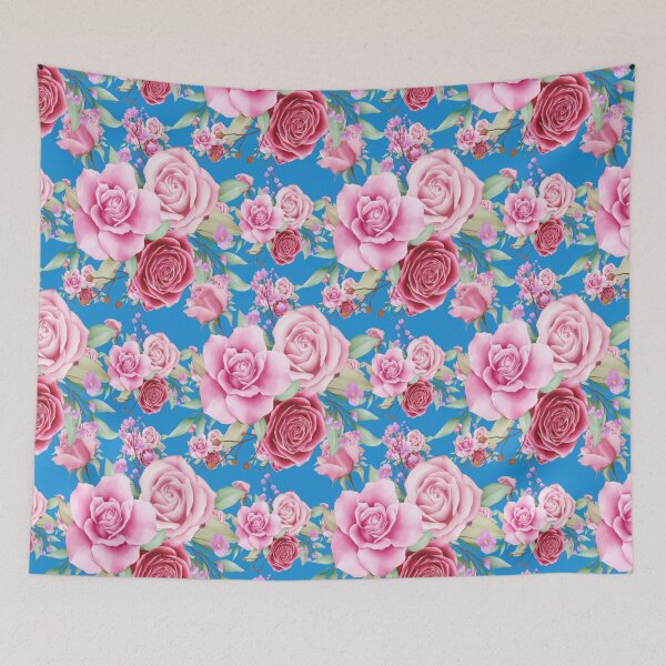 Item preview, Watercolor Floral pattern. Beautiful red and pink rose  flower pattern in blue background.  designed and sold by docferds.