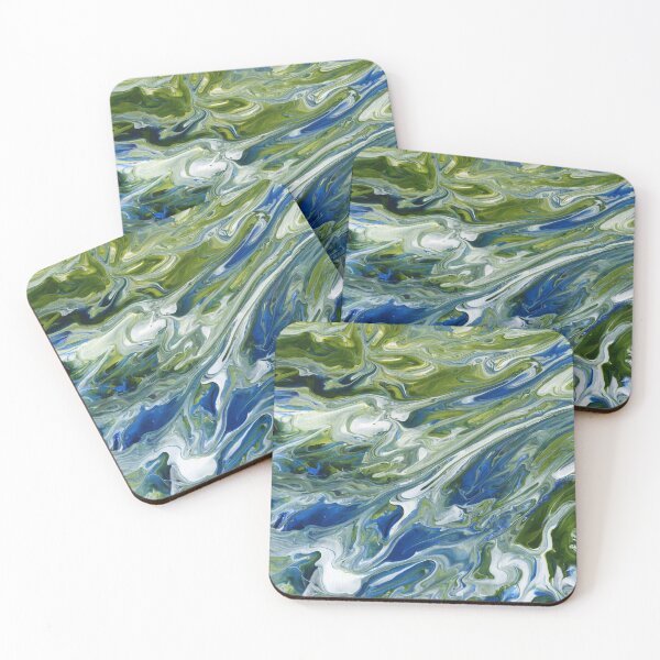Item preview, Abstract blue and green acrylic pour painting designed and sold by Marion Yeo.