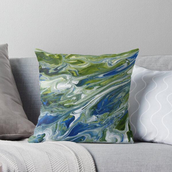 Item preview, Abstract blue and green acrylic pour painting designed and sold by Marion Yeo.
