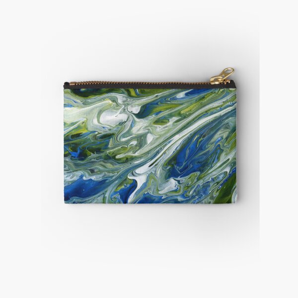 Item preview, Abstract blue and green acrylic pour painting designed and sold by Marion Yeo.
