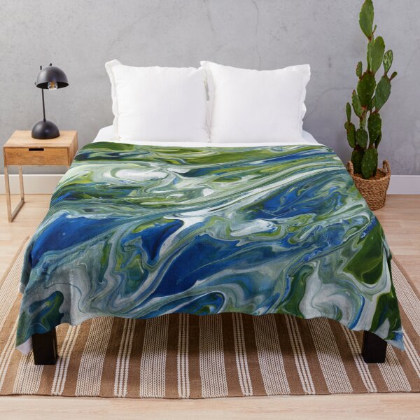 Item preview, Abstract blue and green acrylic pour painting designed and sold by Marion Yeo.