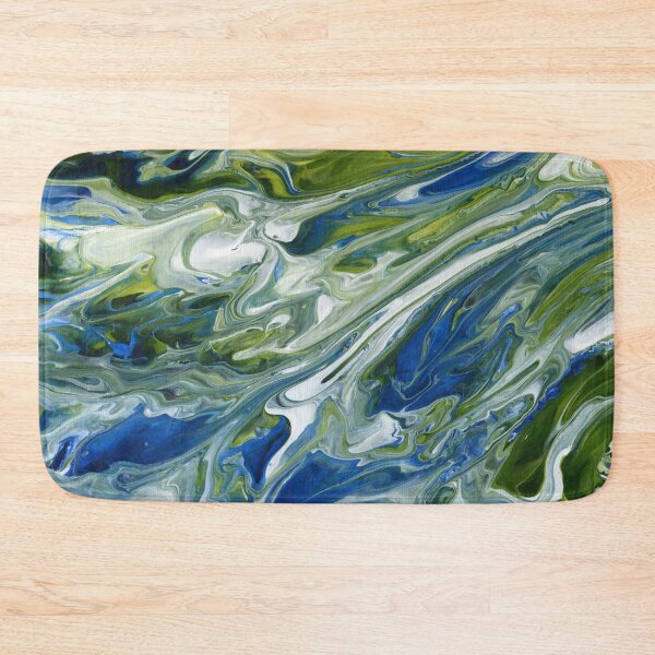 Item preview, Abstract blue and green acrylic pour painting designed and sold by Marion Yeo.