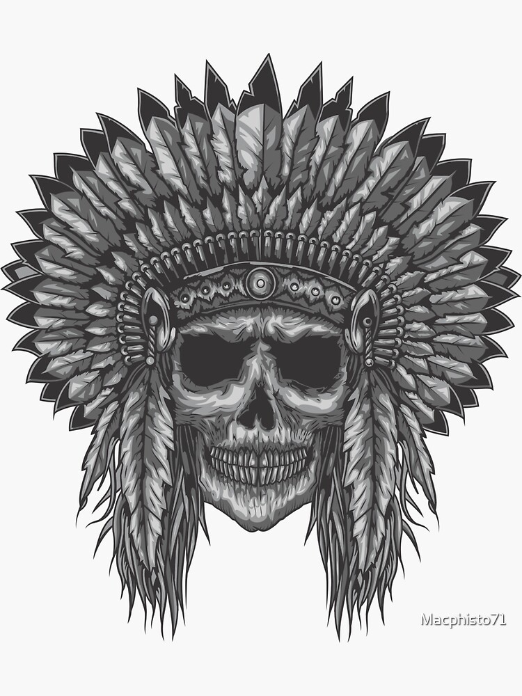 Vintage Indian warrior skull Sticker