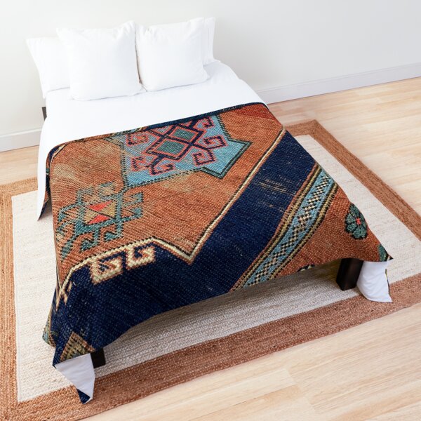 Caucasian Worn Rug Decorative Medallion, Weave, Woven Aztec Textile, Floral, Navajo Comforter