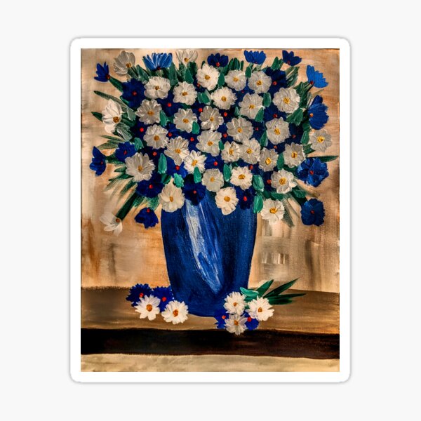 Daisy's in a vase in blue and white Sticker