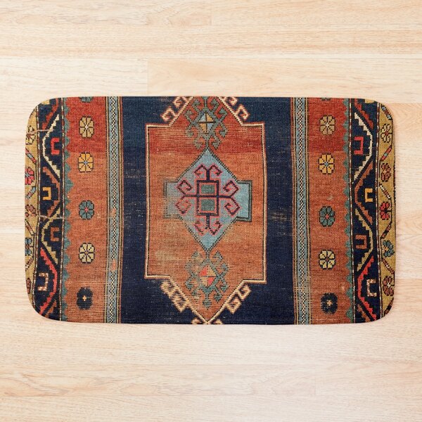 Caucasian Worn Rug Design , Weave, Woven Aztec Textile, Floral, Navajo Bath Mat