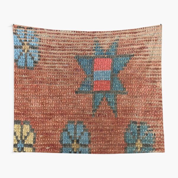 Caucasian Worn Carpet Design , Weave, Woven Aztec Textile, Floral, Navajo Tapestry