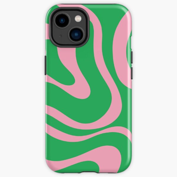 Retro Modern Liquid Swirl Abstract Pattern Square in Spring Green and Pink iPhone Tough Case