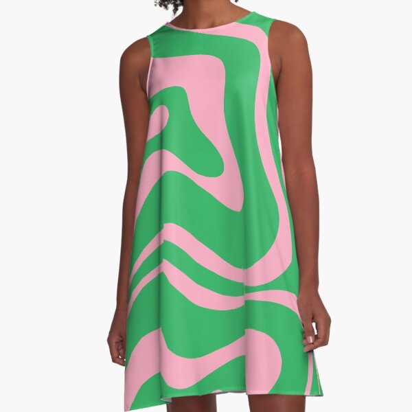 Item preview, Retro Modern Liquid Swirl Abstract Pattern Square in Spring Green and Pink designed and sold by kierkegaard.
