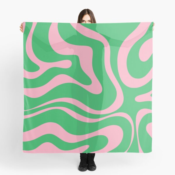 Item preview, Retro Modern Liquid Swirl Abstract Pattern Square in Spring Green and Pink designed and sold by kierkegaard.